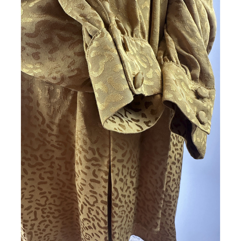 Anthropologie Long Sleeve Mini Dress Bronze Leopard Print Faux Wrap Size Small - Picture 15 of 16